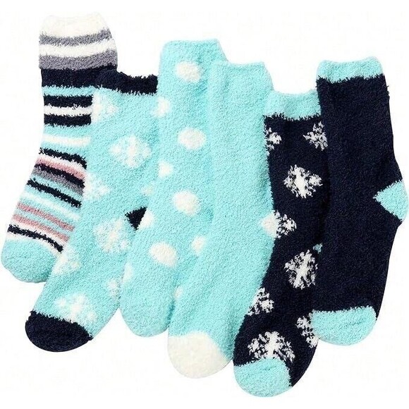 6 Pairs Womens Fuzzy Slipper Socks Winter Warm Soft Cozy MultiColor 9-11 - Picture 6 of 10